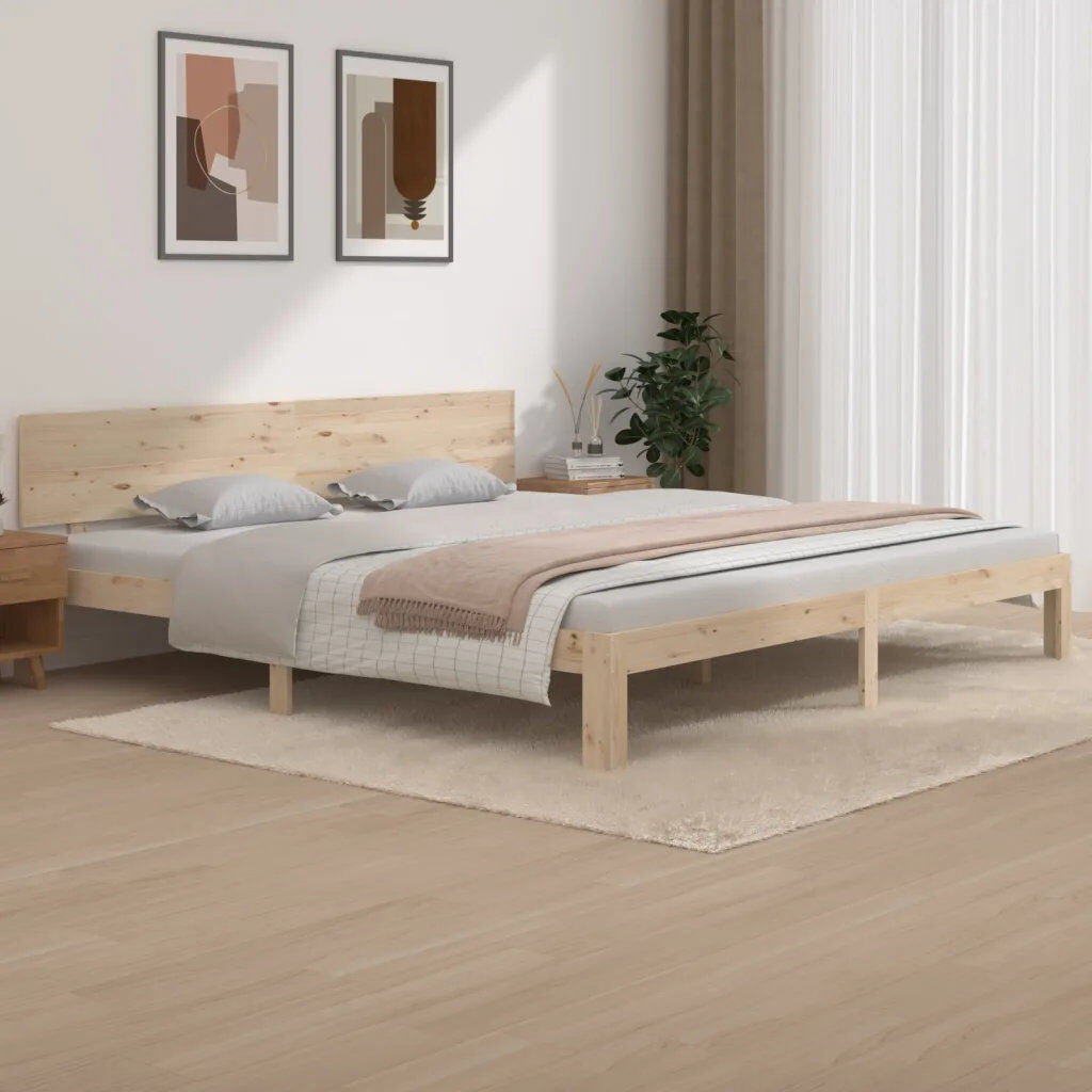 17 Stories Jahvaughn Solid Wood Bed natural European Kingsize (160 x 200cm)