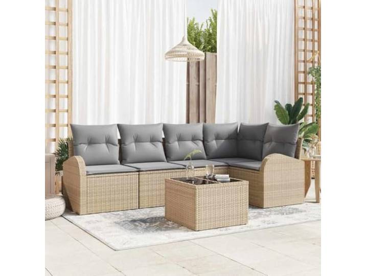 KTHLBRH Modulares Sofa-Set, 5-Sitzer, Beige, Polyester Handgewebt, inklusive Kissen, pflegeleicht, für Terrasse und Garten