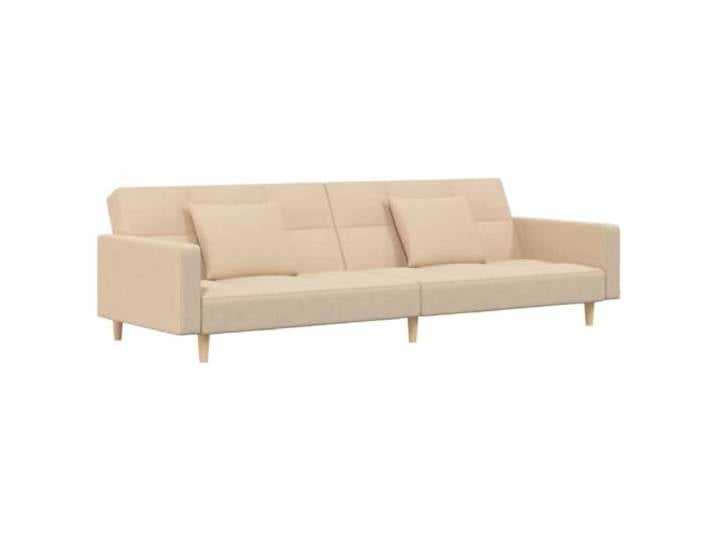 KUTYWEXFM Schlafsofa 2-Sitzer mit 2 Kissen Polstersofa Creme Stoff Komfortables Bettsofa in Creme mit Holzrahmen und zwei Kissen für Wohnzimmer, Gästezimmer oder Büro, schnell klappbar.