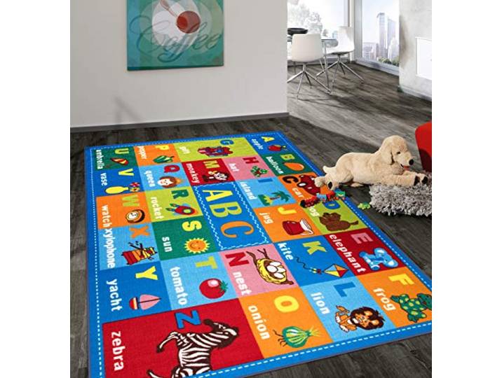 Rugshop Kinderteppich mit Alphabet-Symbolen, rutschfest, 90 x 120 cm, mehrfarbig