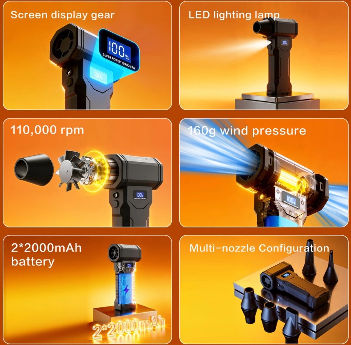 INF Handgeführter tragbarer Mini-Staubbläser (Standard) – 110000RPM Hochgeschwindigkeits wiederaufladbares Luftgebläse, 4000mAh