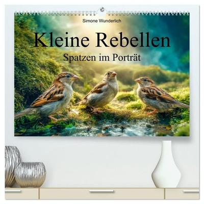 Kleine Rebellen - Spatzen im Porträt (hochwertiger Premium Wandkalender 2027 DIN A2 quer), Kunstdruck in Hochglanz