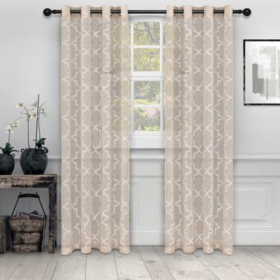 Superior Decorative Quatrefoil Embroidered Sheer Curtain Set with 2 Panels