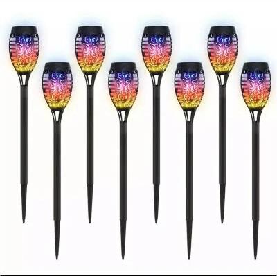 Uplifted Finds Solar Flame Torch Lights Outdoor Waterproof Flickering LED Garden Path Lamps flame 8 Pcs