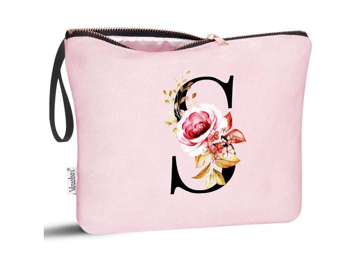 Kosmetiktasche mit Initialdruck Pink S, Rosa, 4x20x25 cm, Badaccessoires, Kosmetikdosen
