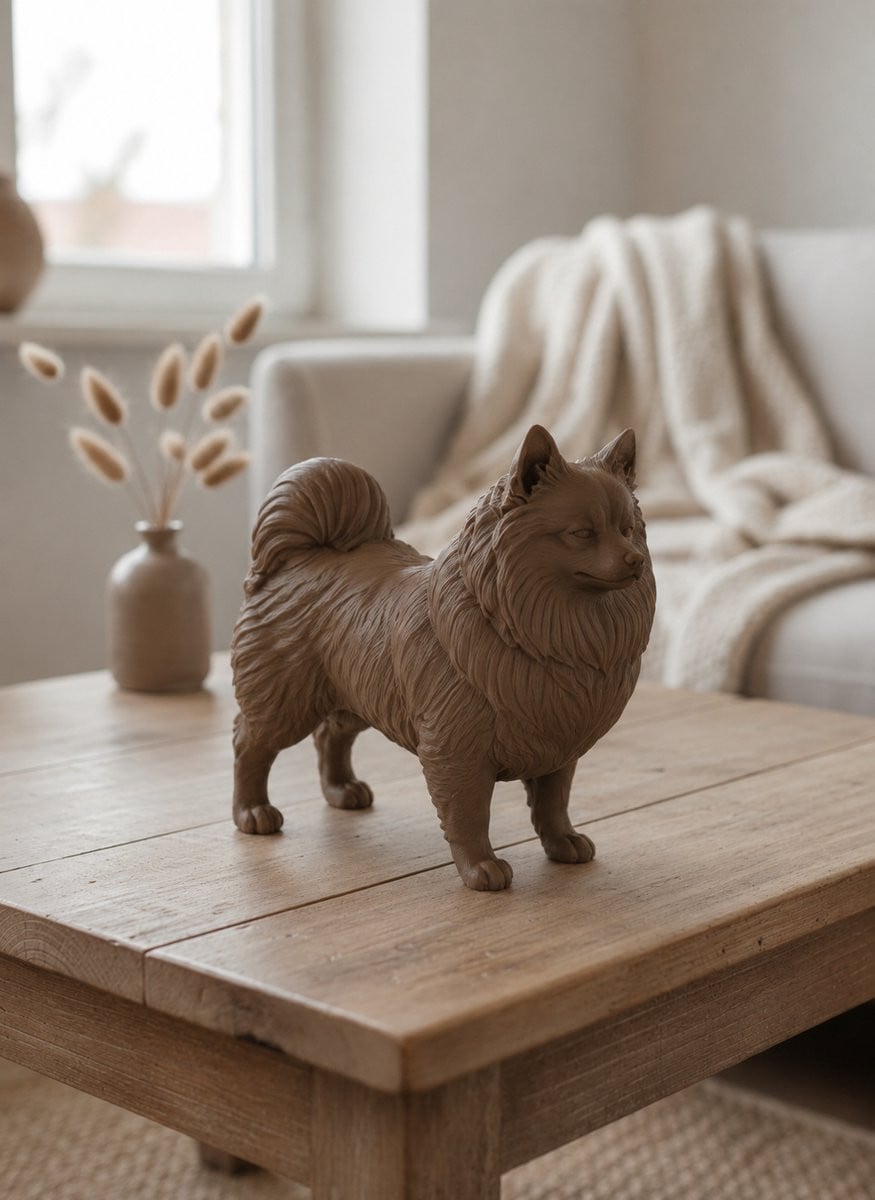 Keeshond Hondenbeeldje - Decoratief Bruin 3D-geprint Beeldje voor op Tafel