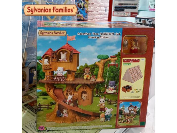 Sylvanian Families Nouvelle Version Aventure Maison dans les Arbres Coffret Cadeau Édition Camping Ensemble de Jeu de Simulation Camping avec Balançoire et Toboggan