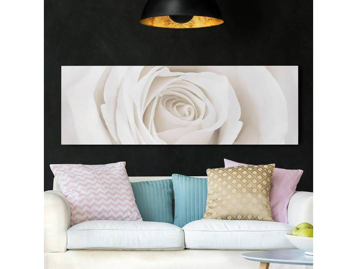 Tableau déco Pretty White Rose I Tissu Multicolore 90 x 30cm