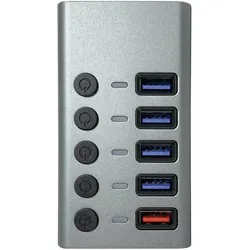 Maxtrack 5 Port USB 3.0 Hub (USB-A, 5 Ports), Dockingstation + USB Hub, Silber, Grau