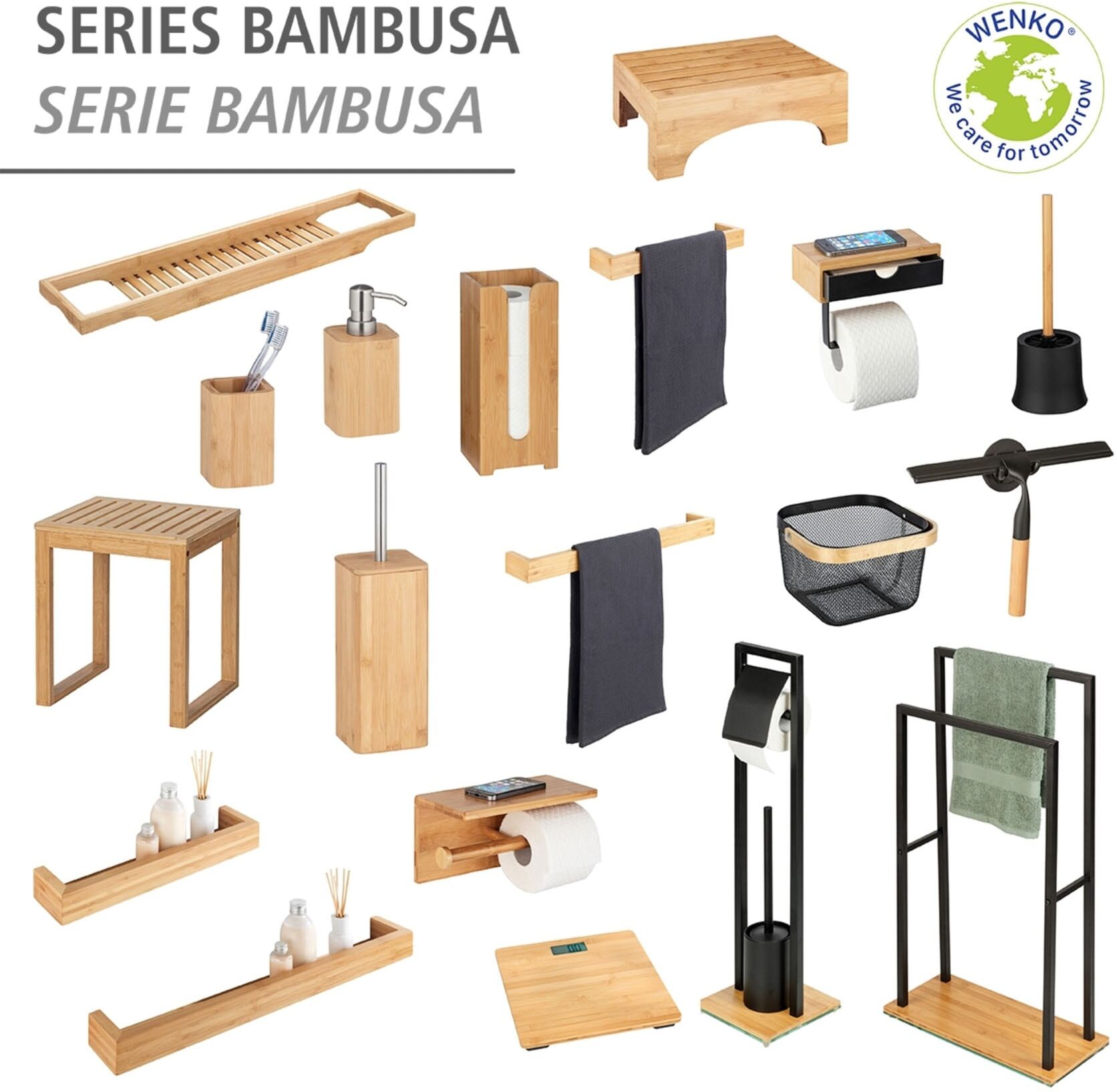 Toiletten-Ersatzrollenhalter WENKO "Bambusa", beige (natur), B:15cm H:35,5cm L:14cm, Toilettenpapierhalter, Toiletten-Ersatzrollenhalter, aus Bambus