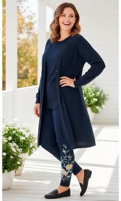 Plus Size Women's Perfect Cotton Duster Sweater by Woman Within in Navy (Size 12) Cardigan Sweater
