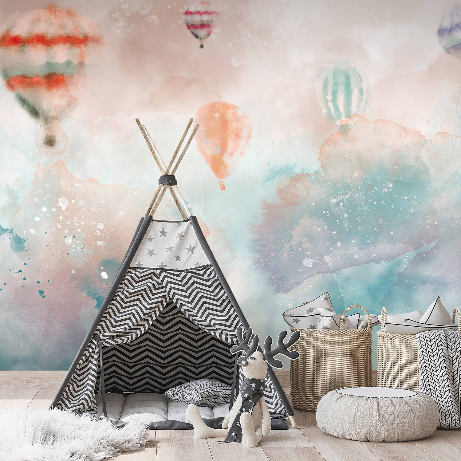 home24 Vlies-fotobehang Balloon Dream, Abstract Multicolour, 300 cm