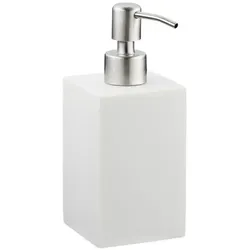 Relaxdays 2x Seifenspender Stahlpumpe eckig, weiß Weiß,Silber
