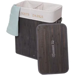 Wäschekorb MCW-C21, Laundry Wäschebox Wäschesammler Wäschebehälter, Bambus 2 Fächer 63x55x34cm 100l ~ dunkelgrau