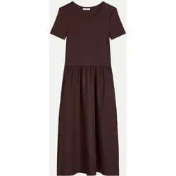 Jerseykleid mit Baumwoll-Popelinerock Braun L