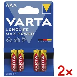 Varta 2x 4er-Pack Batterien »LONGLIFE Max Power« Micro / AAA / LR03, 4.45 cm
