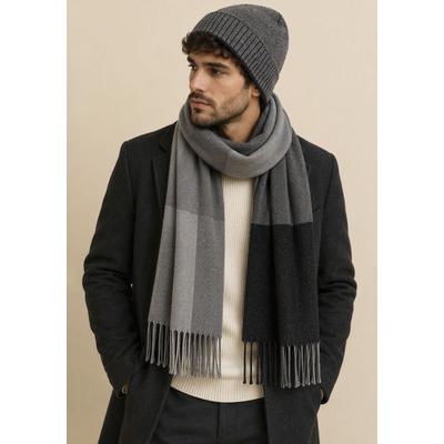Strickmütze MAN'S WORLD, Herren, schwarz (schwarz, grau), Web, Kunstfaser, Hahnentrittmuster, gemustert, gestreift, Mützen Strickmütze, mit Kontrast-Rippenbündchen Optik