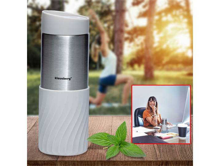 Doppelwandiger Thermobecher, 420 ml, hellgrau