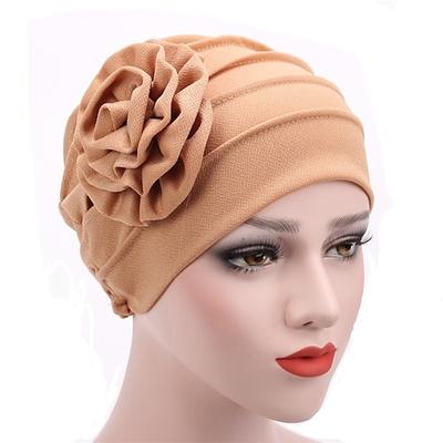 Damenhüte Frühling Sommer einfarbig Blumen Beanie Hut Muslim Stretch Turban Hut Mütze Haarausfall Kopfbedeckung Hijab Mütze