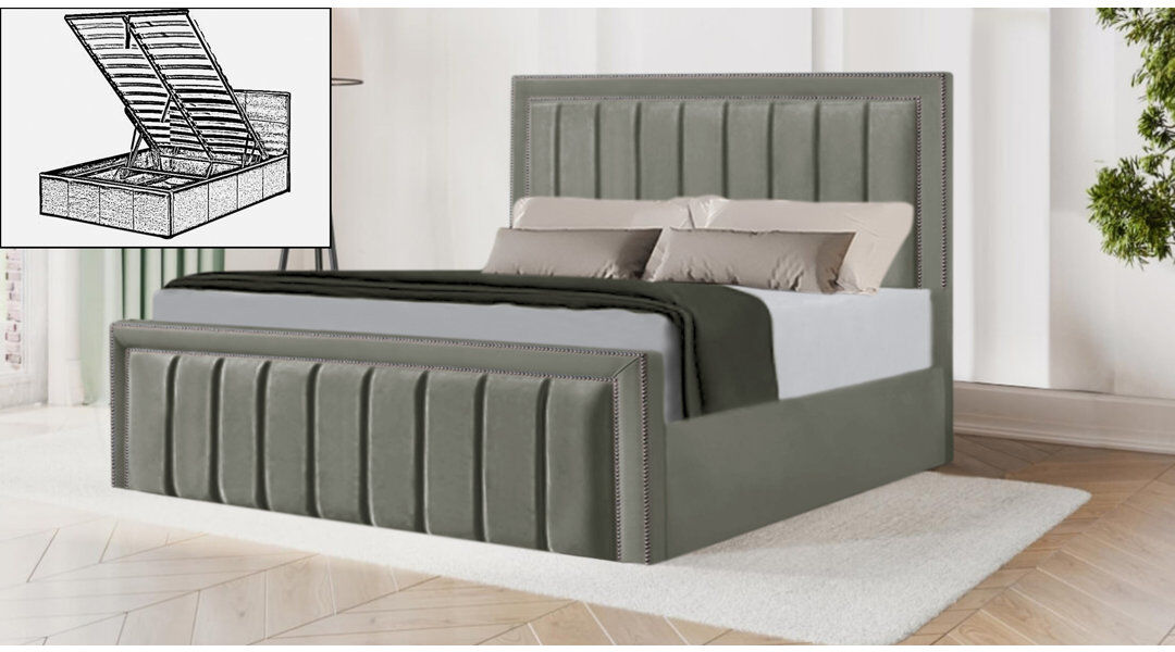 Brayden Studio Luciana Upholstered Velvet Lift Up Storage Ottoman Bed Chrome Kingsize (5')