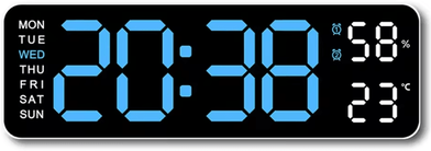 Inspire Curations Large LED Digital Wall Clock With Temperature, Humidity & Adjustable Brightness Display blue
