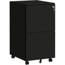 MODFU Rollcontainer Aktenschrank Stahl Schwarz 37x44x68 cm mit 2 abschließbaren Schubladen Ordneraufhängung auf Rollen mit Bremsen platzsparend