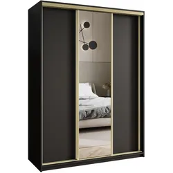 SCHWEBETÜRENSCHRANK TAVI 150/205/60 cm 3-türig mit Spiegel Schwarz