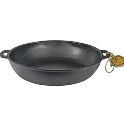 MAYSTERNYA Grillpfanne aus Gusseisen – ø 32 x 6 cm – Schmorpfanne aus Gusseisen für jede Art von Wärmequelle – Grillen – Geschenk – PFAS-frei – Schwarz