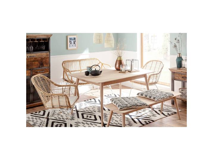 Massiver Esstisch rechteckig 180 x 90 cm Beige/Buche Weißöl