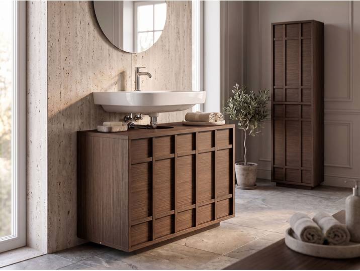 Midischrank 2 Türen 35 x 130 x 34cm Holz/Braun/Walnuss