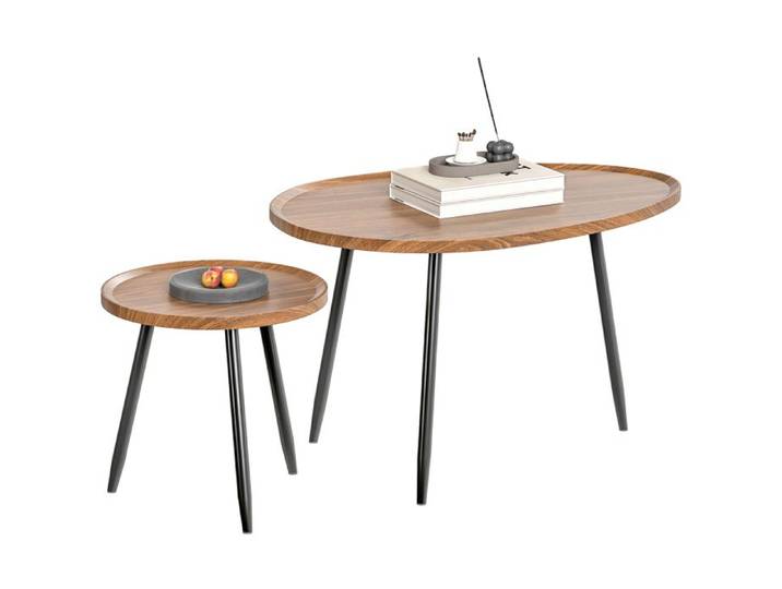 FSX Ensemble de 2 tables basses de salon empilables en bois et métal couleur bois foncé