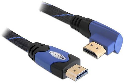 Delock HDMI Anschlusskabel HDMI-A Stecker 2m Schwarz, Blau 82956 Rund, 4K UHD, vergoldete Steckkontakte, verdrillt HDMI-Kabel