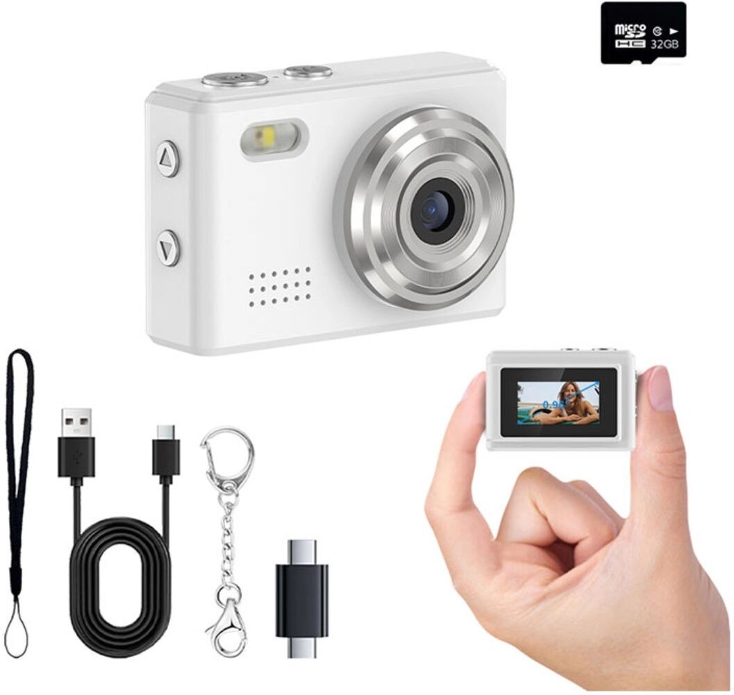 INF Mini caméra numérique 720P avec écran 0.96 pouce, charge Type-C, OTG et kit accessoires Blanc