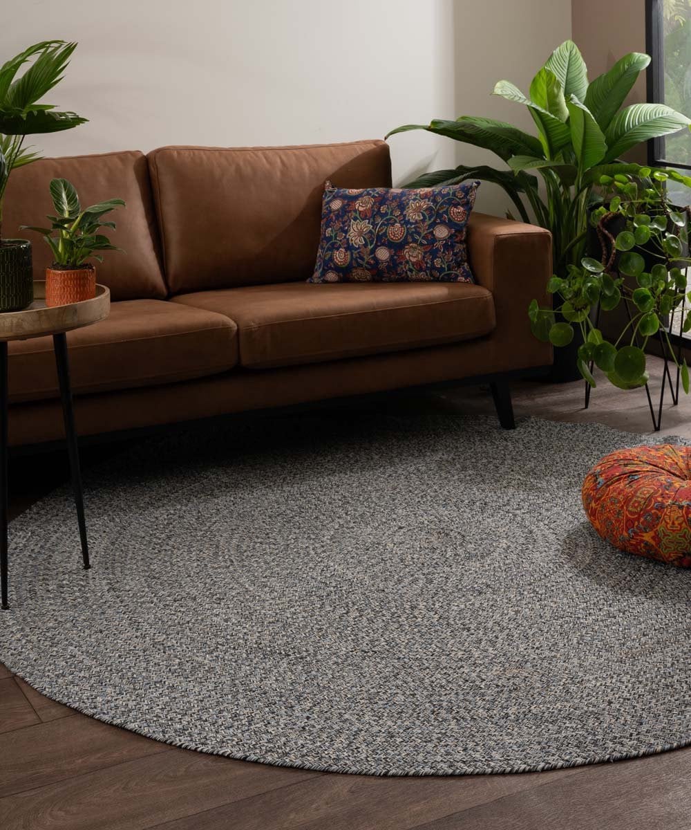 Rond katoenen vloerkleed Joy blauw