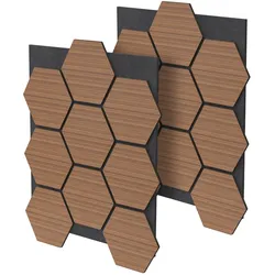 AKUSTIKPANEEL 2er Set Schallschutzplatten Hexagon Teak Holzoptik 66x81x2 cm aus Filz