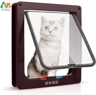 Inspire Select 4 Way Locking Weatherproof Pet Door Flap Secure Cat & Small Dog Door For Interior & Exterior Access brown 7.76 7.48 2.09 In