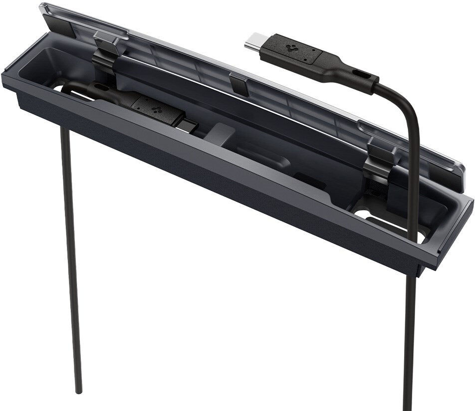 Spigen Kabelorganisator Station til Tesla Model 3 (2022-23) / Model Y (2021-24) - Mørk Sølv