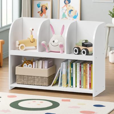 ZWYO HOSIMU "23.62""H Kids Bookcase with 4 Compartments, MDF Storage Shelf, Safety Buckle & Toy Organizer for Children's Room, Playroom"
