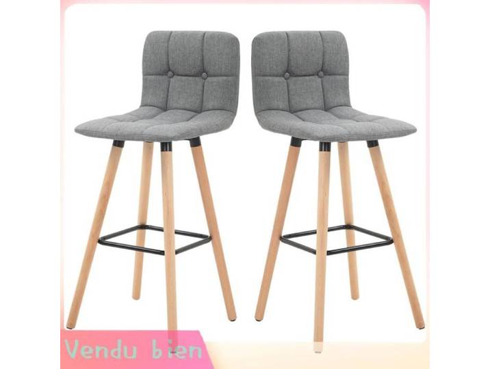 LIA Lot 2 tabourets bar capitonnés bois gris 41 5x47x97 5cm