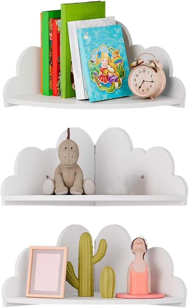 Set van 3 Hoekplanken Wolk - Muur Boekenplank met Afgeronde Randen - Aquarel