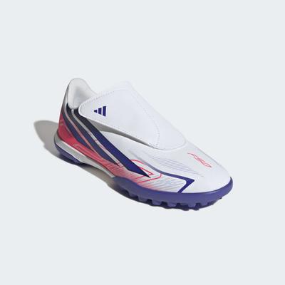 Fußballschuh ADIDAS PERFORMANCE "F50 HYPERFAST CLUB KIDS, HYBRIDRASEN, KLETTVERSCHLUSS", Herren, Gr. 38, rosa (ftwwht, solpur, soltur), Synthetik, Schuhe Fußballschuh