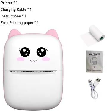 Youfap Market Mini Cat Portable Thermal Printer, Wireless Bluetooth Printer For Photos And Labels pink