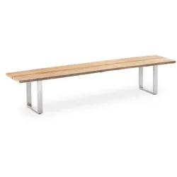 Niehoff Solid Teak Gartenbank Baumkante 280x45cm, Profilkufe Edelstahl