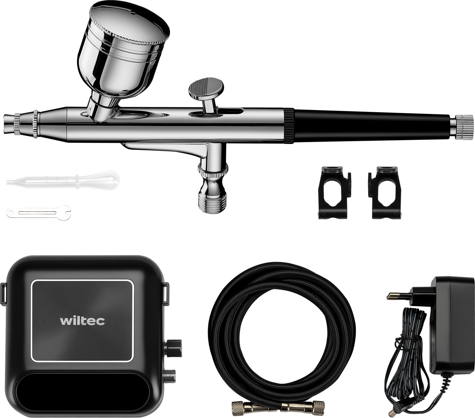 Wiltec HS-A10K compressor accessoireset met 12V airbrushset en 0,3 mm nozzle voor perslucht