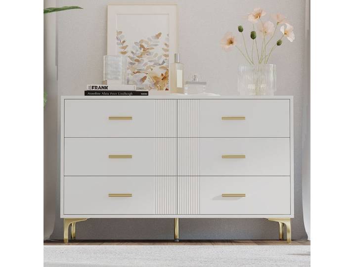 Commode - MINIMAL - 120x40x76 cm - 6 tiroirs - MDF - Pieds surélevés anti-humidité