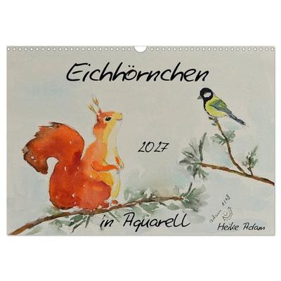 Eichhörnchen in Aquarell (Wandkalender 2027 DIN A3 quer), CALVENDO Monatskalender