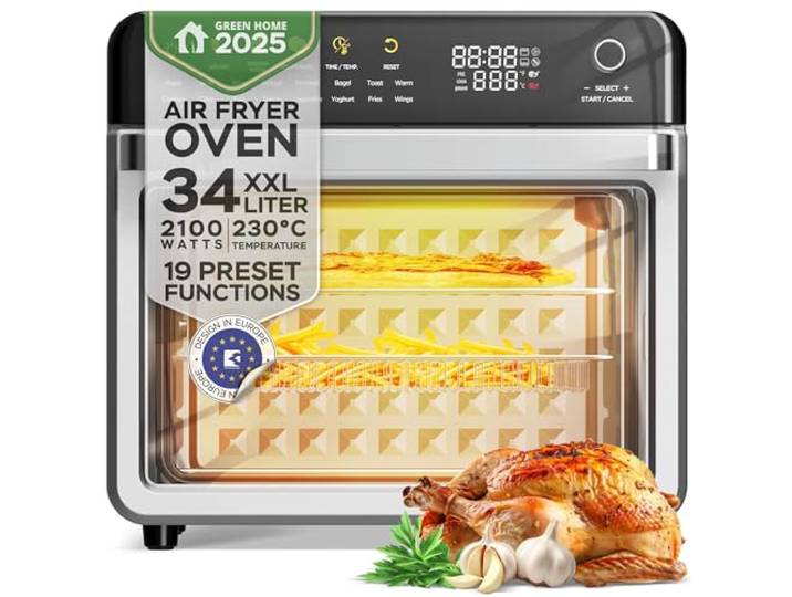 TurboTronic Four multi-intelligent\, 19 en 1\, four à air chaud\, friteuse à air chaud\, 2100 W\, puissance 34 l\, jusqu'à 0\,5 kg de frites\, mini four avec fonction déshydratation 40-230 °C\, grill Airfryer