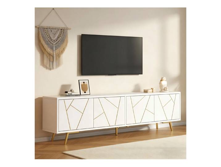 Merax Lowboard mit goldenen Akzenten (1 St), TV-Schrank mit 4 Türen, viel Stauraum & Metallbeinen, 190x40x51,5cm