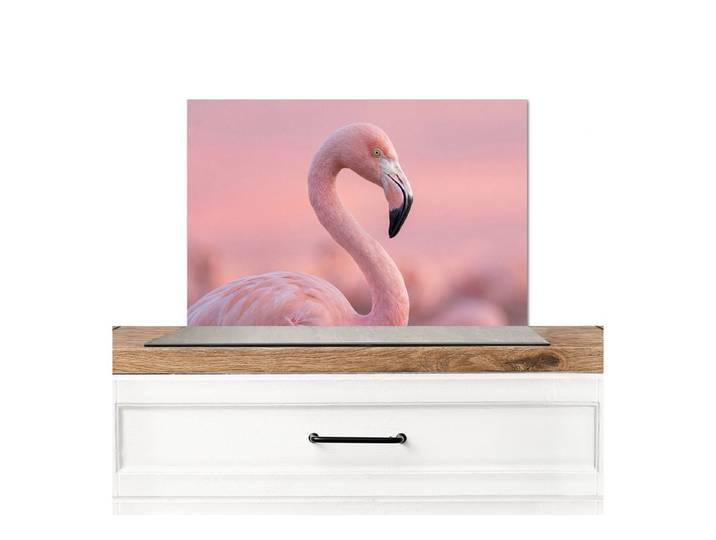 KitchenYeah Küchenrückwand Flamingo - Porträt - Rosa, (1-tlg), Küchenrückwand, Küchen Zubehör, 100x65 cm