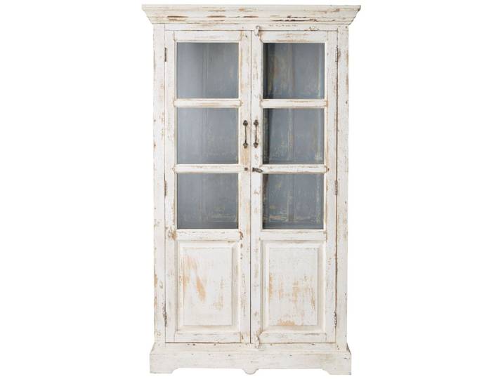 Vitrine en bois de manguier effet vieilli blanche